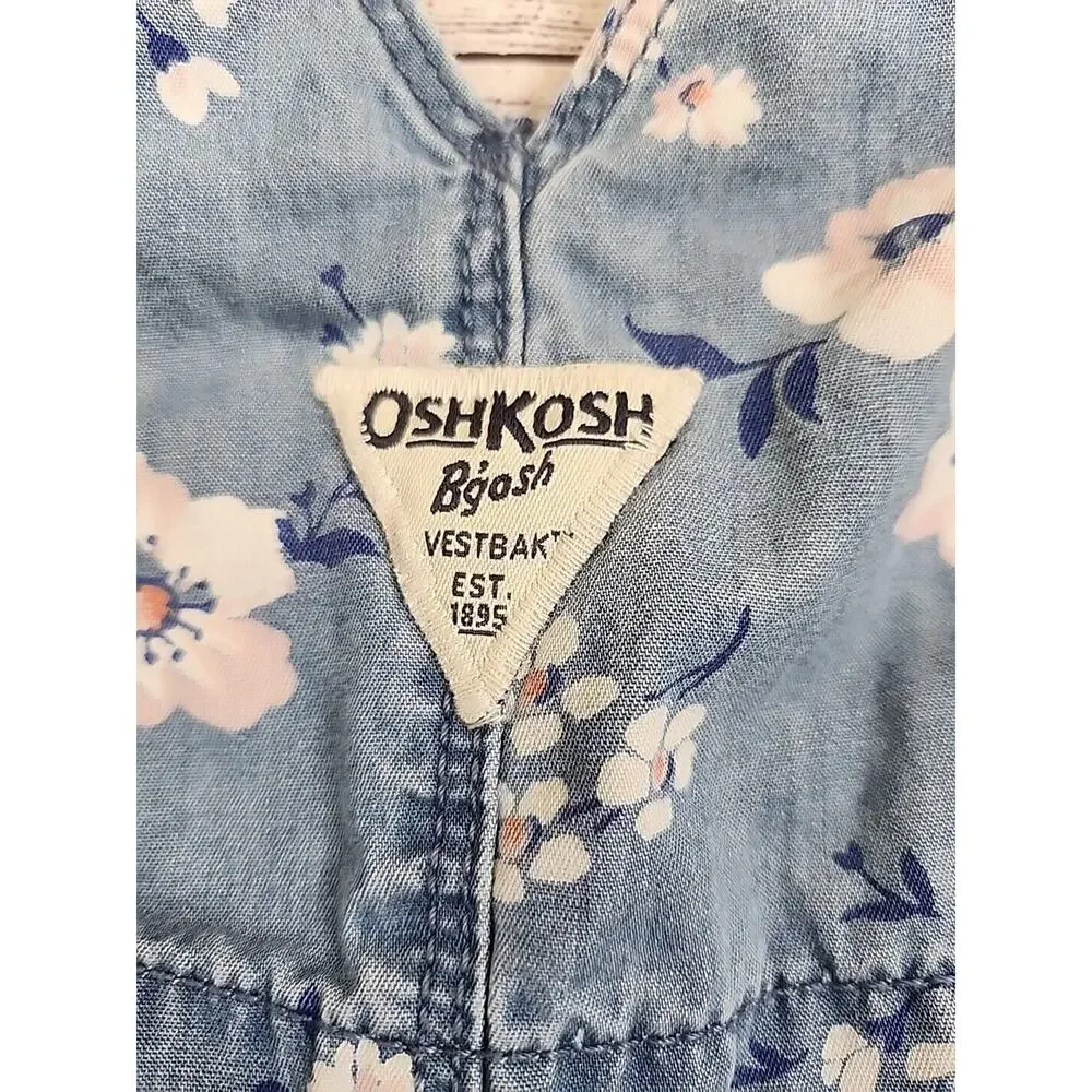 OshKosh B'Gosh Vestbak Overall Dress Girls Size 3-6 Months Blue Pink Floral